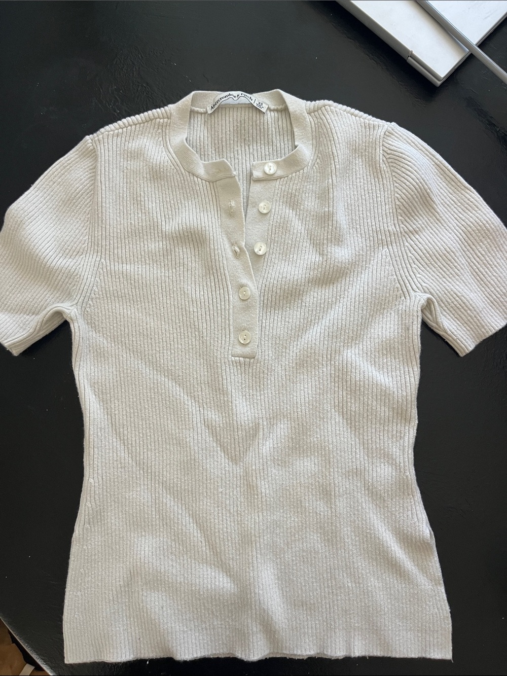 Abercrombie & Fitch Ivory Ribbed Short-Sleeve Henley